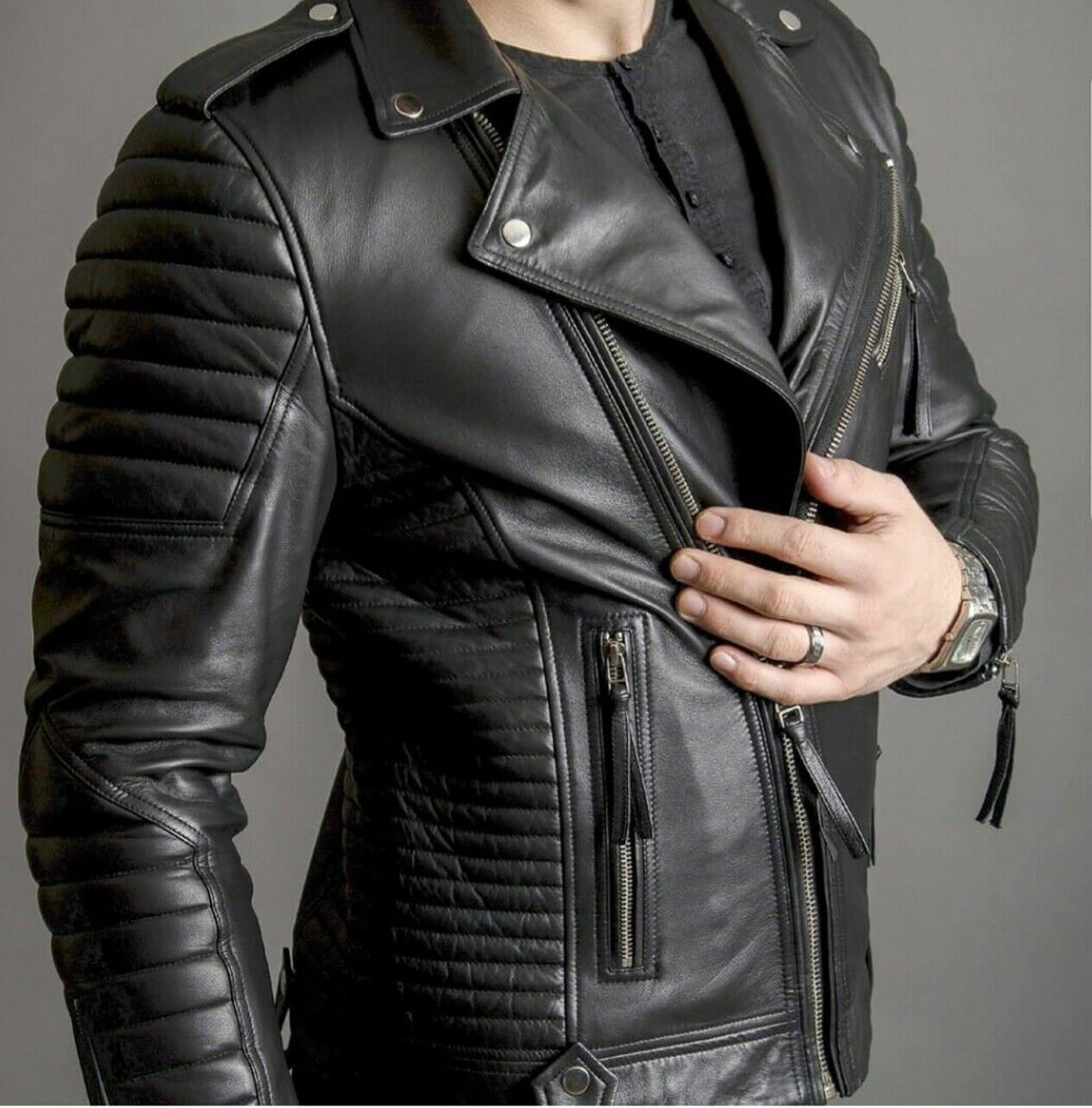 black zipper leather jacket